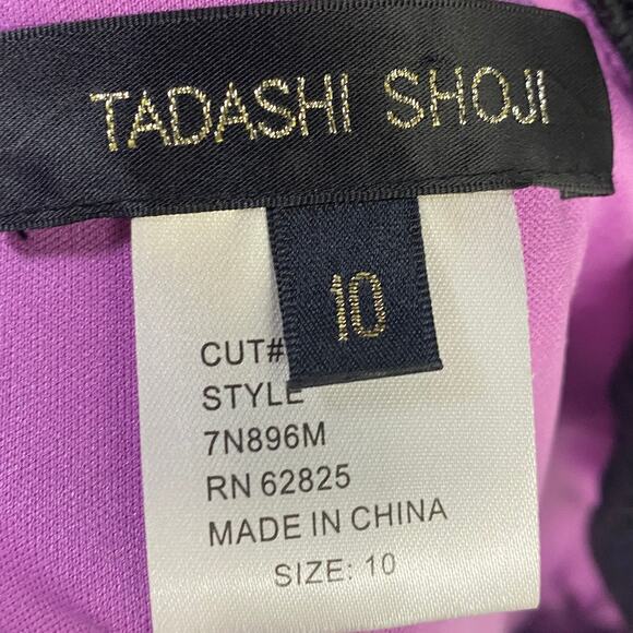 Tadashi Shoji Embroidered Lace Cocktail Dress Sheath Surplice Black Purple 10 - Picture 7 of 9